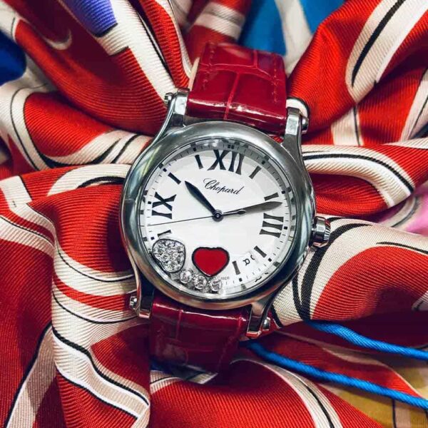 Replacement Chopard Happy Sport leather strap High-glossy Red watch band