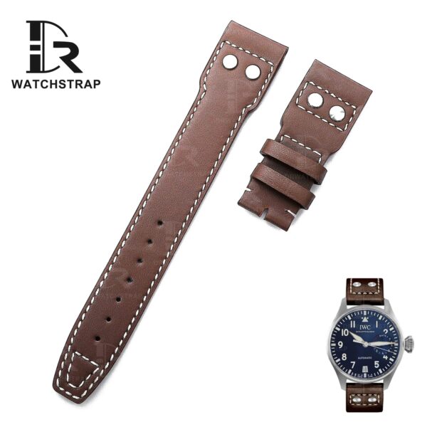 Buy Custom IWC Big Pilot brown calfskin leather watch band strap with rivets 21mm 22mm Handmade straps