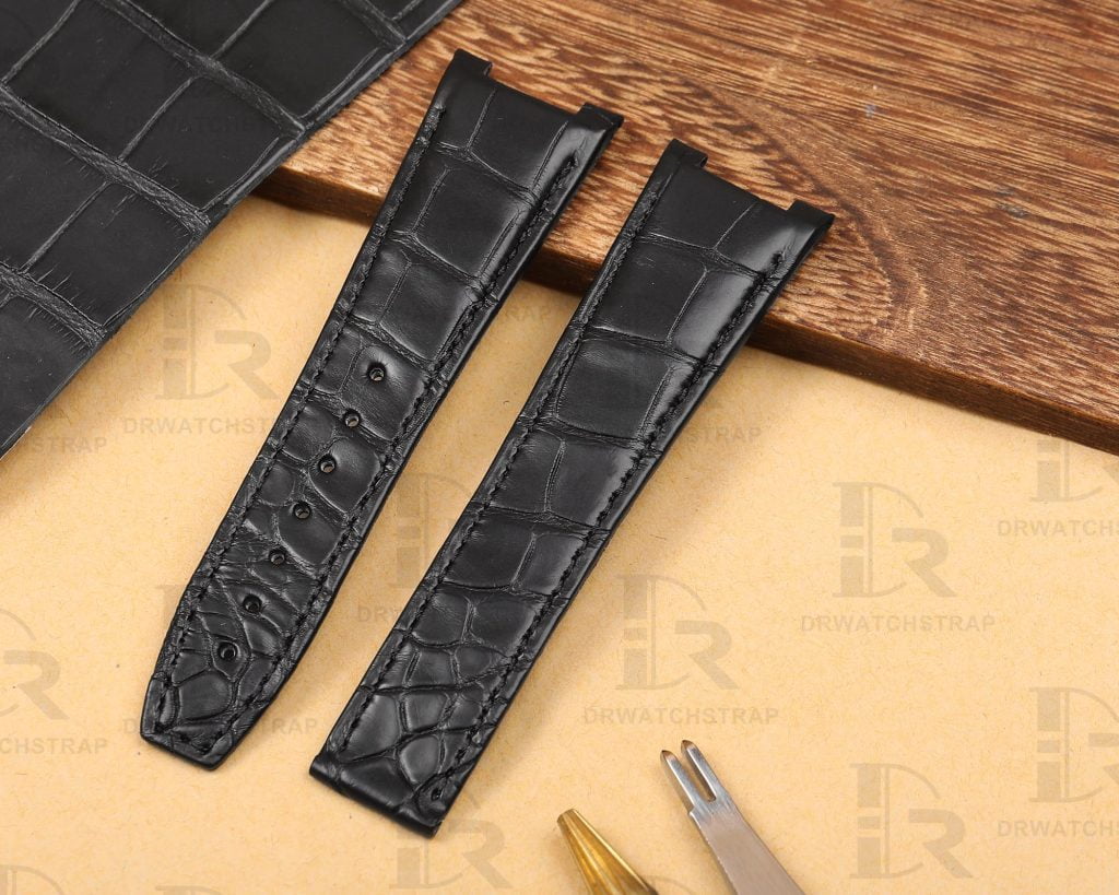 Custom Omega Constellation black leather strap replacement best quality material alligator crocodile aftermarket Omega watchbands for sale - High-end watchbands for Omega luxury watch (1)