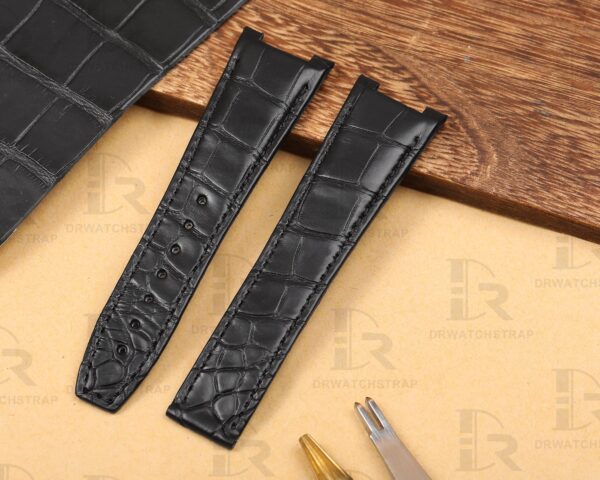 Custom Omega Constellation black leather strap replacement best quality material alligator crocodile aftermarket Omega watchbands for sale - High-end watchbands for Omega luxury watch (1)