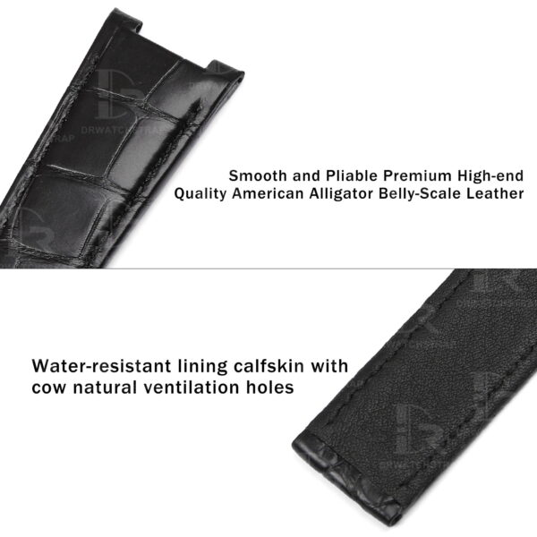 Custom Omega Constellation black leather strap replacement best quality material alligator crocodile aftermarket Omega watchbands for sale - High-end watchbands for Omega luxury watch ( (3)