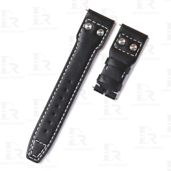 Custom Black calfskin replacement IWC leather watch strap and watch band for IWC Big Pilot watches for sale 22mm 21mm with rivets
