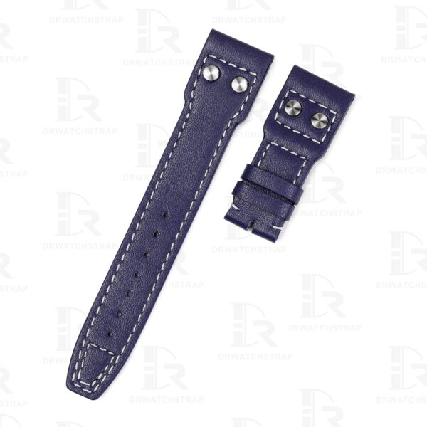 Custom replacement blue leather watch strap with rivets made of premium calfskin material