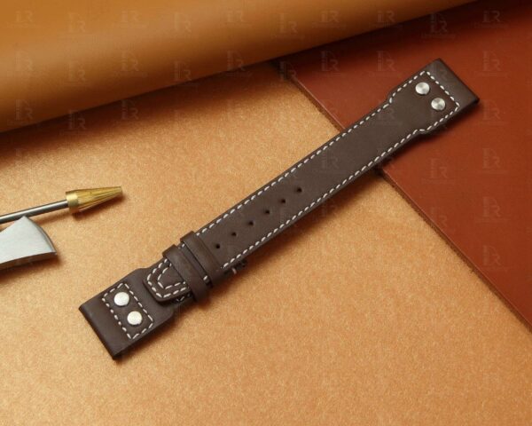 Replacement 22mm IWC Big Pilot brown calfskin leather watch band strap with rivets
