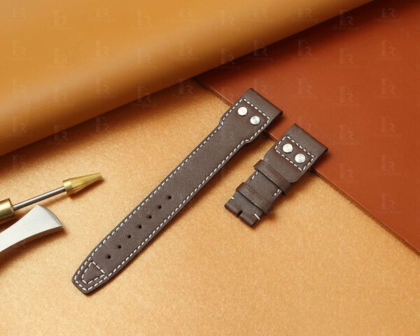 Replacement 22mm IWC Big Pilot brown calfskin leather watch band strap with rivets