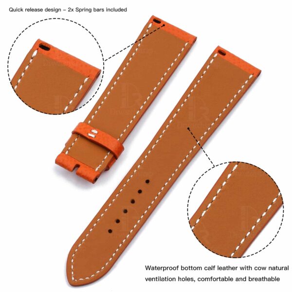 1625235381-Hermes-Cape-Cod-watch-strap-replacement-Orange-sport-band (31) Premium high-quality Epsom orange calfskin leather Hermes watch band and strap for Hermes Heure H Cape Cod luxury watch - orange sport band - Shop Single tour watch bands online for sale at low price
