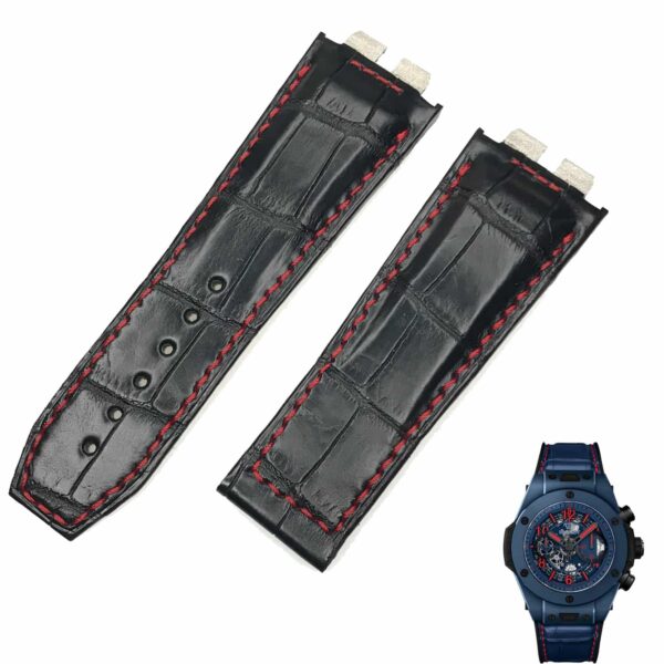 Hublot Big Bang Unico straps handmade for sale Black alligator leather with red accents