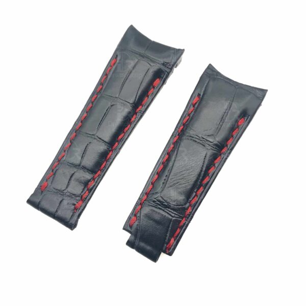 Genuine black Belly-scale leather material with red stitching