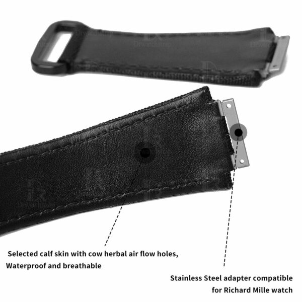 1628996610-Richard-Mille-velcro-strap-Canvas-watch-band-RM035-055-067-027-011-RM-Replacement-strap (2) Richard Mille black watch band with stainless steel adapter for RM035 055 and more