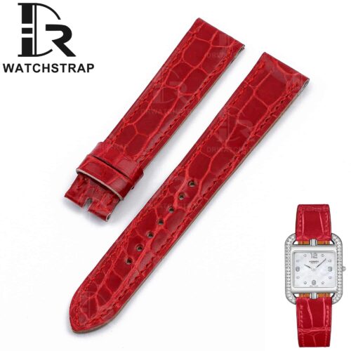 Custom alligator Hermes watch band replacement single tour leather strap compatible for Hermes Heure H and Hermes Cape Cod Arceau luxury watches red watch bands online at a discount price