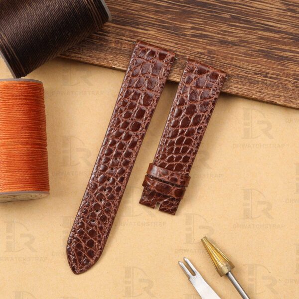 Alligator Hermes watch band Chocolate brown leather replacement Cape cod single tour straps