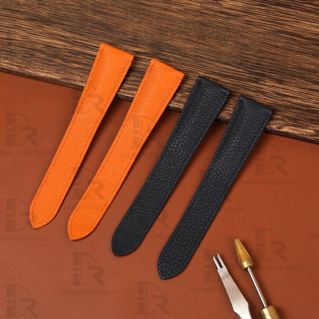 Buy custom Cartier Tank & Ronde Solo Orange Black leather watch straps 16mm 17.5mm 18mm 20mm 23mm handmade for sale