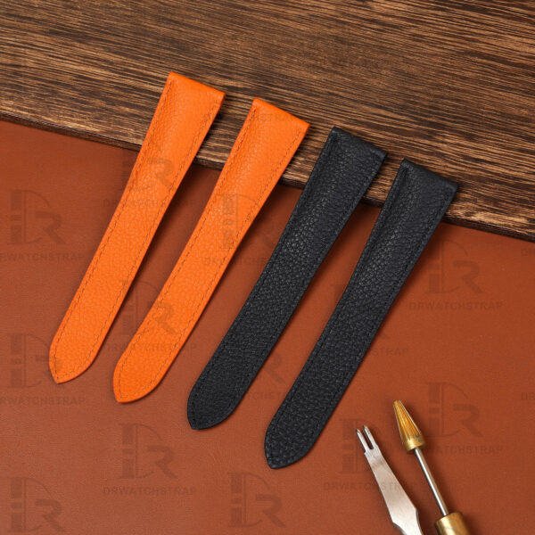 Buy custom Cartier Tank & Ronde Solo Orange Black leather watch straps 16mm 17.5mm 18mm 20mm 23mm handmade for sale