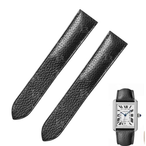 Handcrafted custom premium calf watch leather strap black replacement watch band for Cartier Tank solo Ronde small large XL ladies men watches for sale at a low price