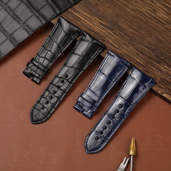 Custom Black Blue alligator leather watch strap and watch band replacement for Cartier Tank Divan