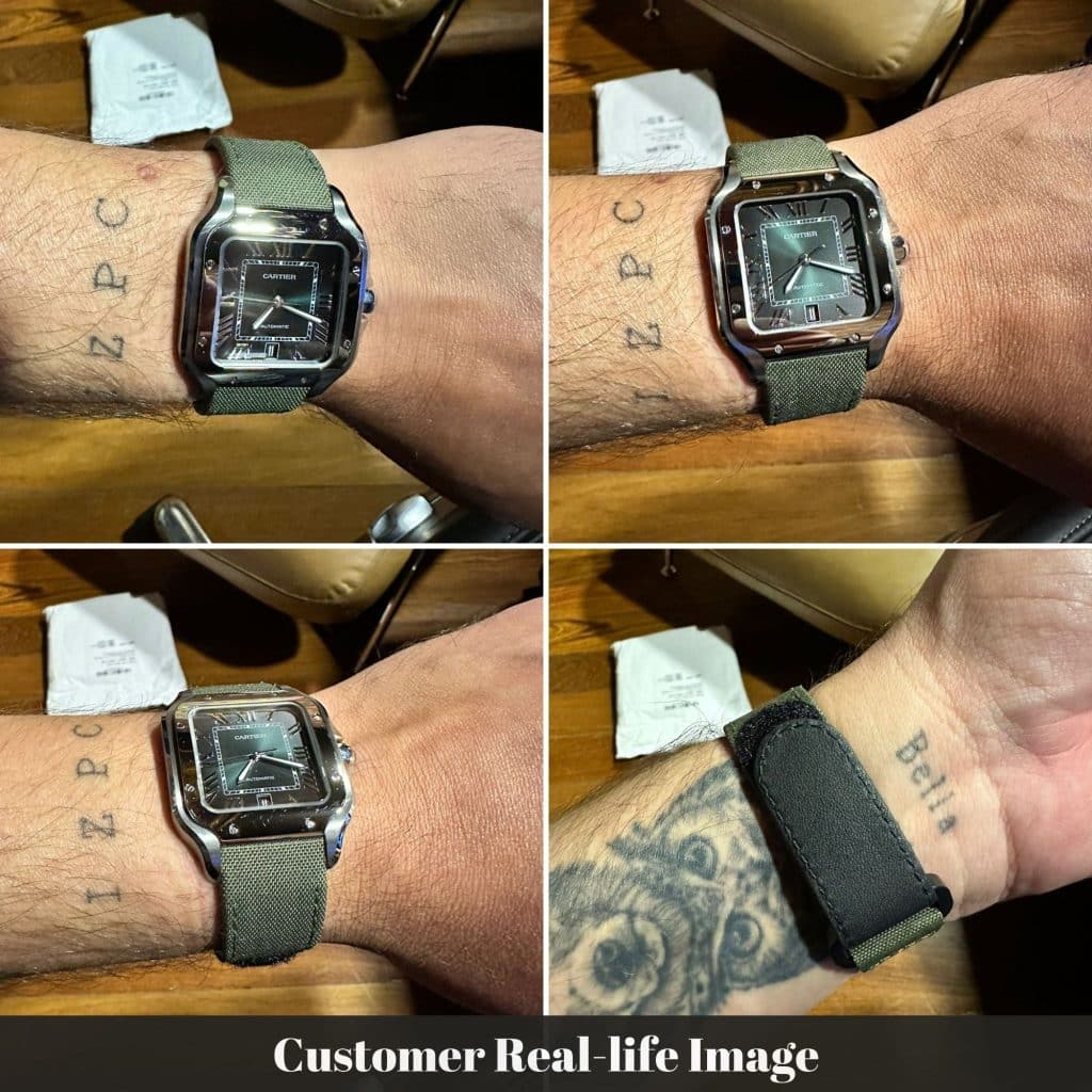 Custom Olive green nylon canvas velcro strap for Cartier Santos large medium watch band green dial