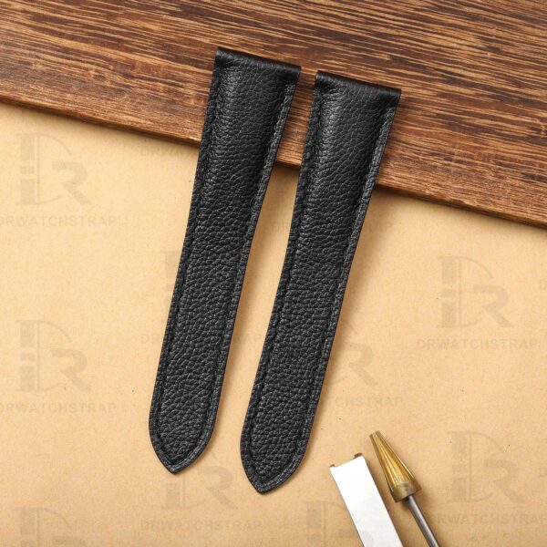 Handcrafted custom premium calf watch leather strap black replacement watch band for Cartier Tank Tank Must XL men watches for sale at a low price (1)