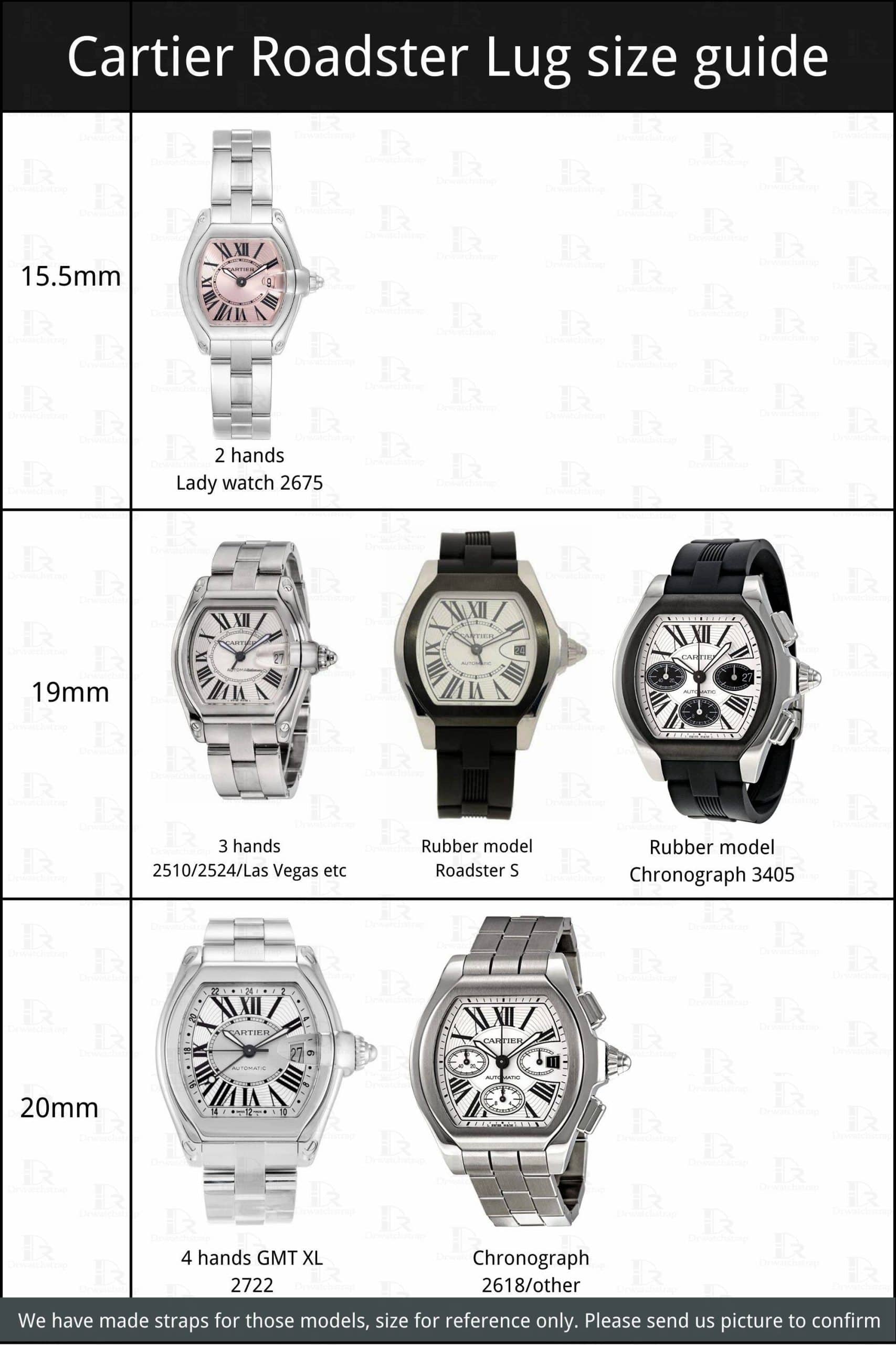 Cartier Roadster watchband lug size guide instruction