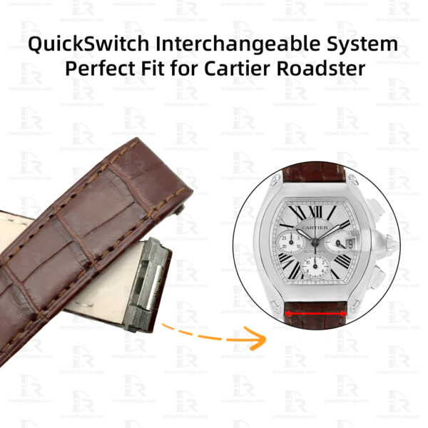 Custom Brown alligator leather band replacement for Cartier Roadster Quickswitch