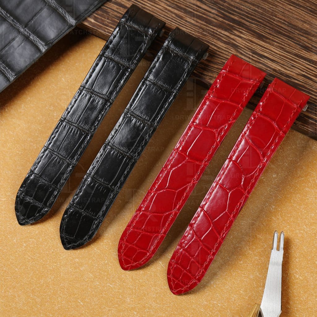 Custom Cartier Roadster 2510 xl handmade alligator crocodile leather watchband 19mm 20mm watch bands for sale, quick change rubber, kevlar straps for mens and womens ship to US, UK