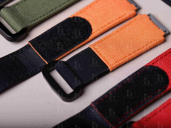 Replacement Richard Mille rm010 055 067 strap canvas nylon orange velcro watch band (4) Custom best material Richard Mille rm nylon canvas elastic strap orange replacement watch bands for Richard Mille RM 035 030 055 011 067 067-02 and more models band online for a discount price