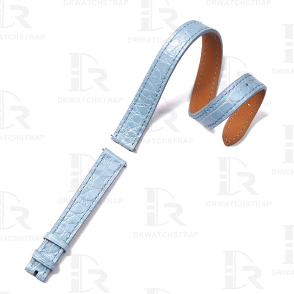Custom Pearl Blue alligator leather watch strap replacement for Hermes Cape cod, Heure H, and Arceau