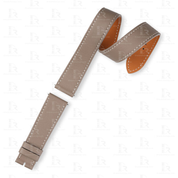 Custom double wrap premium Grey calfskin leather watch strap for Hermes Cape cod, Heure H, and Arceau watch