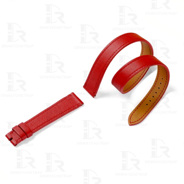 Custom double wrap red calfskin leather watch strap for Hermes Cape cod Heure H and Arceau watch band