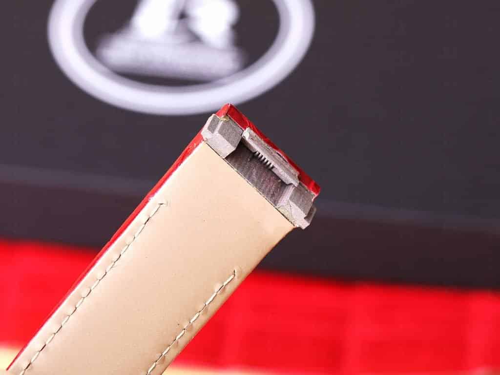 Custom Genuine handmade red alligator crocodile Belly-scale Quickswitch leather strap and watch band replacement 19mm 20mm for Cartier Roadster Chronograph, XL, 2510, GMT 19mm 20mm mens and womens watch for sale, quick release systoem easy change between rubber, kevlar and braceleet straps - Shop the premium straps and watch bands Free shipping to US, UK and whole world