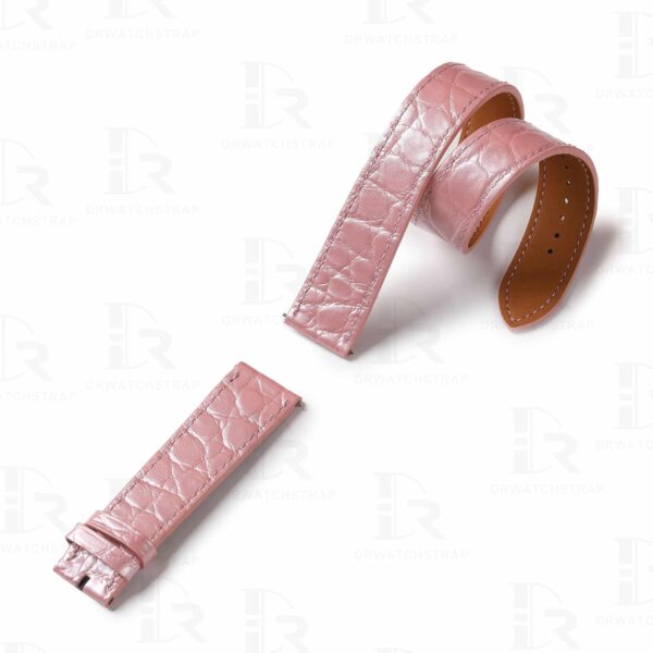 Custom handmade replacement Pink Alligator leather strap for Hermes Cape Cod Heure H Double wrap tour watch band