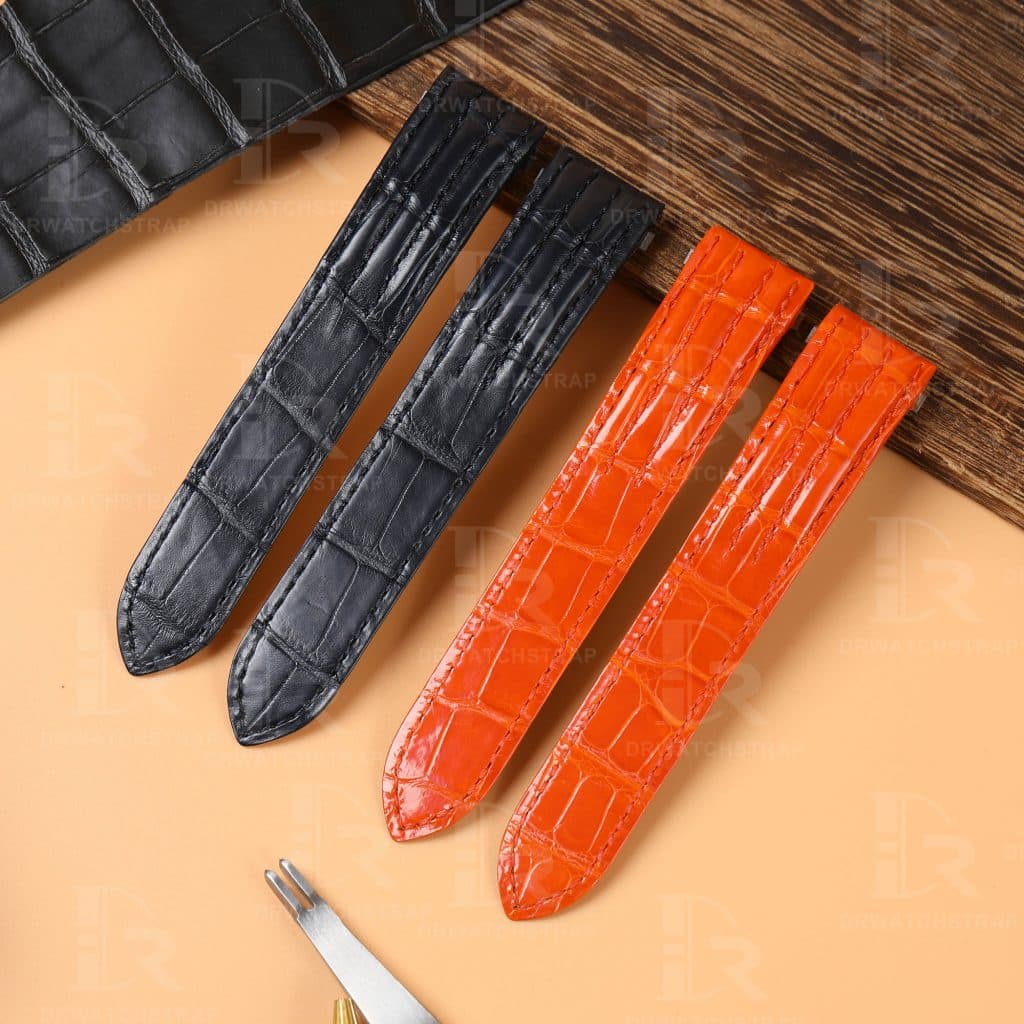 Custom Cartier Roadster 2510 xl replacement black red alligator crocodile leather strap 19mm 20mm watch bands for sale, quickswitch easy change rubber, kevlar straps for mens and womens ship to US, UK