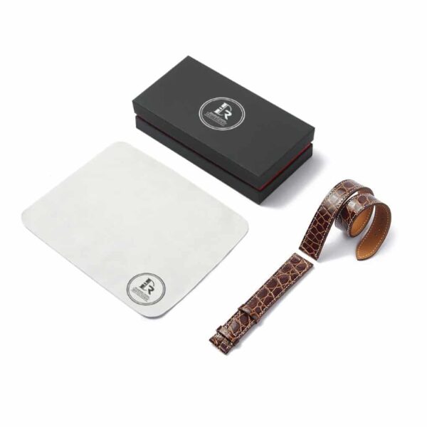 Double wrap leather strap for Hermes watch brown alligator replacement watch band