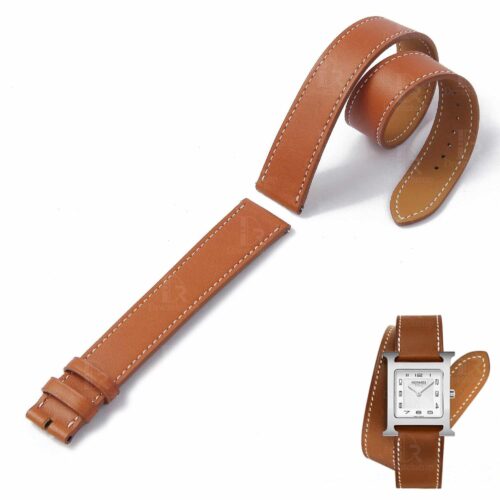 Premium high-end quality replacement brown leather Hermes watch band and Hermes strap for Hermes Cape cod, Heure H, Arceau watches for sale - double wrap and double tour sport watch band online