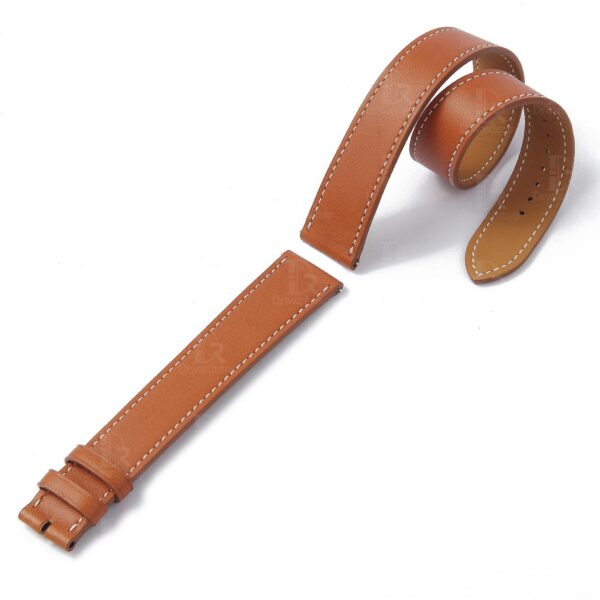 Custom Premium high-end quality calfskin replacement brown leather Hermes watch band and Hermes strap for Hermes Cape cod, Heure H, Arceau watches for sale - double wrap and double tour sport watch band online