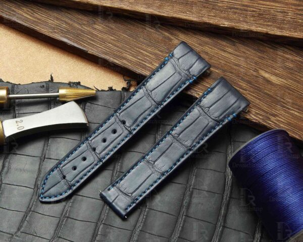 Custom New Cartier de Santos watch Medium Large Quickswitch blue alligator Cartier Santos leather watch strap replacement for sale 19mm 21mm crocodile watchband online grade A Cartier Santos strap
