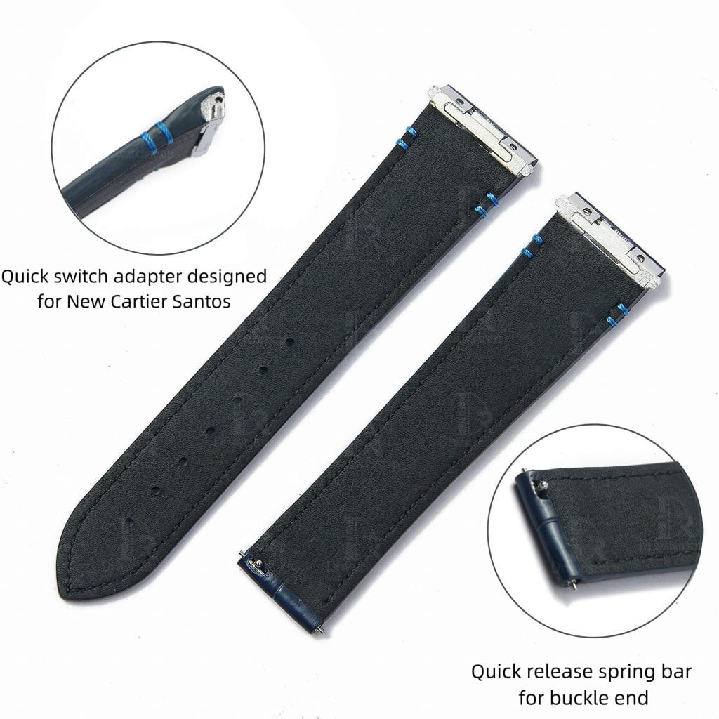 Custom New Cartier de Santos watch Medium Large Quickswitch blue alligator Cartier Santos leather watch strap replacement for sale 19mm 21mm crocodile watchband online grade A Cartier Santos strap