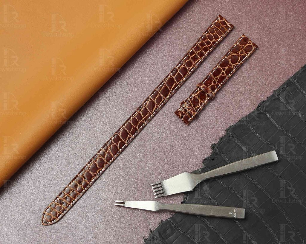 Handmade Hermes Double strap for sale - Brown alligator watch band
