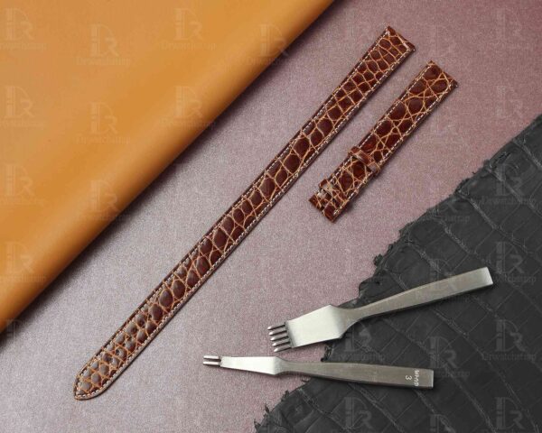Handmade best quality alligator crocodile brown round-scale leather Hermes watch band and watch strap Double tour replacement for sale - double wrap watch bands online for Hermes Heure H Cape COD Arceau luxury watches 38mm 44mm