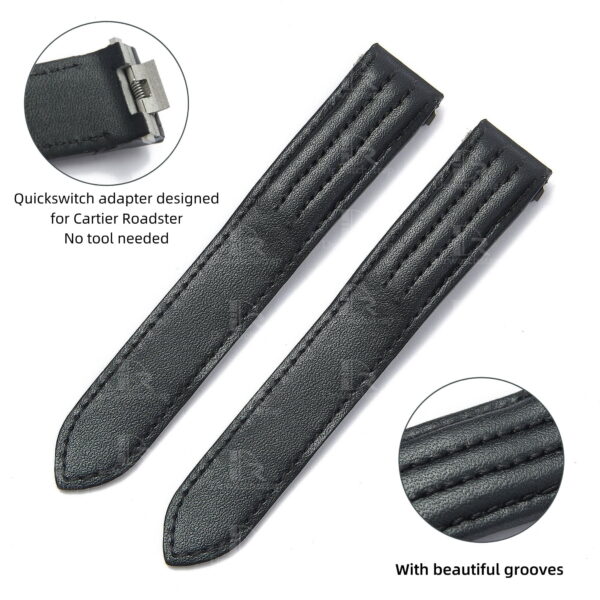 Custom best quality Cartier Roadster 2510 xl replacement black calfskin calf leather strap & watch band replacement for Cartier Roadster Chronograph non-Chronograph XL 2510 3405 19mm 20mm men's and women's luxury watches for sale, quickswitch easy change rubber, kevlar strap for mens and womens ship to US, UK - Shop the premium calfskin straps and watchbands from DR Watchstrap online at a low price