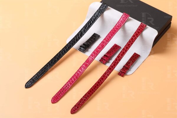 Handmade best quality alligator crocodile black red pink round-scale leather Hermes watch band and watch strap Double tour replacement for sale - double wrap watch bands online for Hermes Heure H Cape COD Arceau luxury watches 38mm 44mm