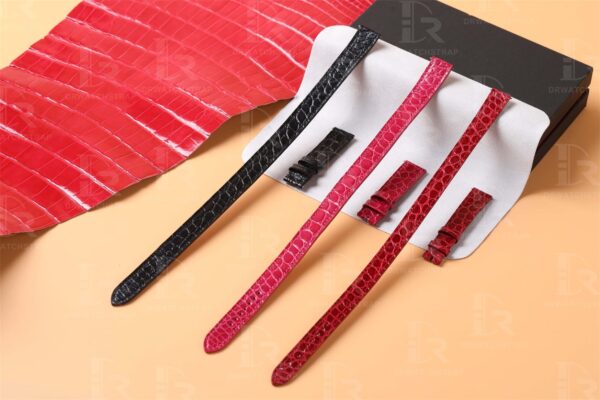 Handmade best quality alligator crocodile black red pink round-scale leather Hermes watch band and watch strap Double tour replacement for sale - double wrap watch bands online for Hermes Heure H Cape COD Arceau luxury watches 38mm 44mm