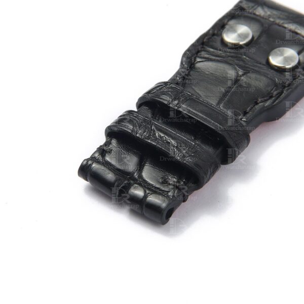 Custom OEM best quality American Alligator black Belly-scale leather replacement IWC Big Pilot watch strap and watch band online - Shop the high-end straps and watchbands at a low price 22mm with rivets