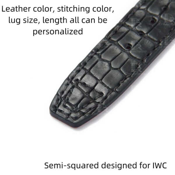Custom OEM best quality American Alligator black Belly-scale leather replacement IWC Big Pilot watch strap and watch band online - Shop the high-end straps and watchbands at a low price 22mm with rivets