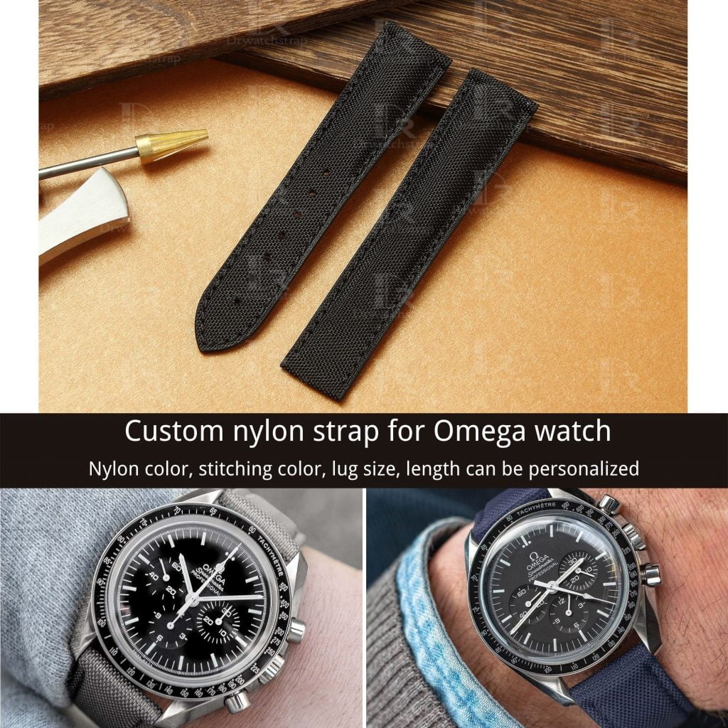 Custom Omega Speedmaster nylon strap 20mm handmade black grey blue