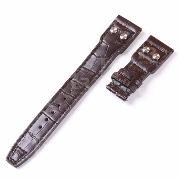 Custom alligator chocolate brown leather watch band with rivets 22mm replacement IWC Big Pilot watch strap