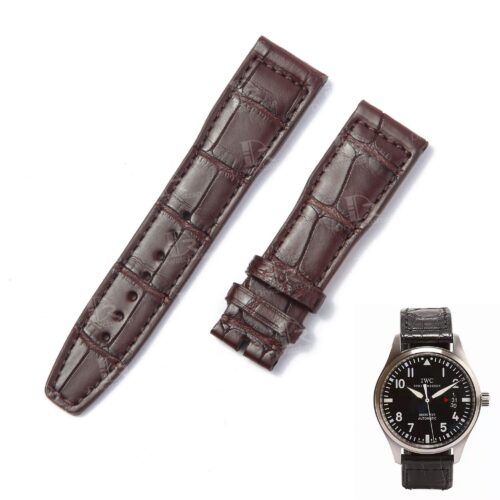 Custom best quality American Alligator Brown replacement leather IWC watch straps and watch bands for IWC Pilot's watch Mark XVII Pilot's Chronograph - Shop the crocodile leather straps 20mm 21mm watch band for sale at a low price