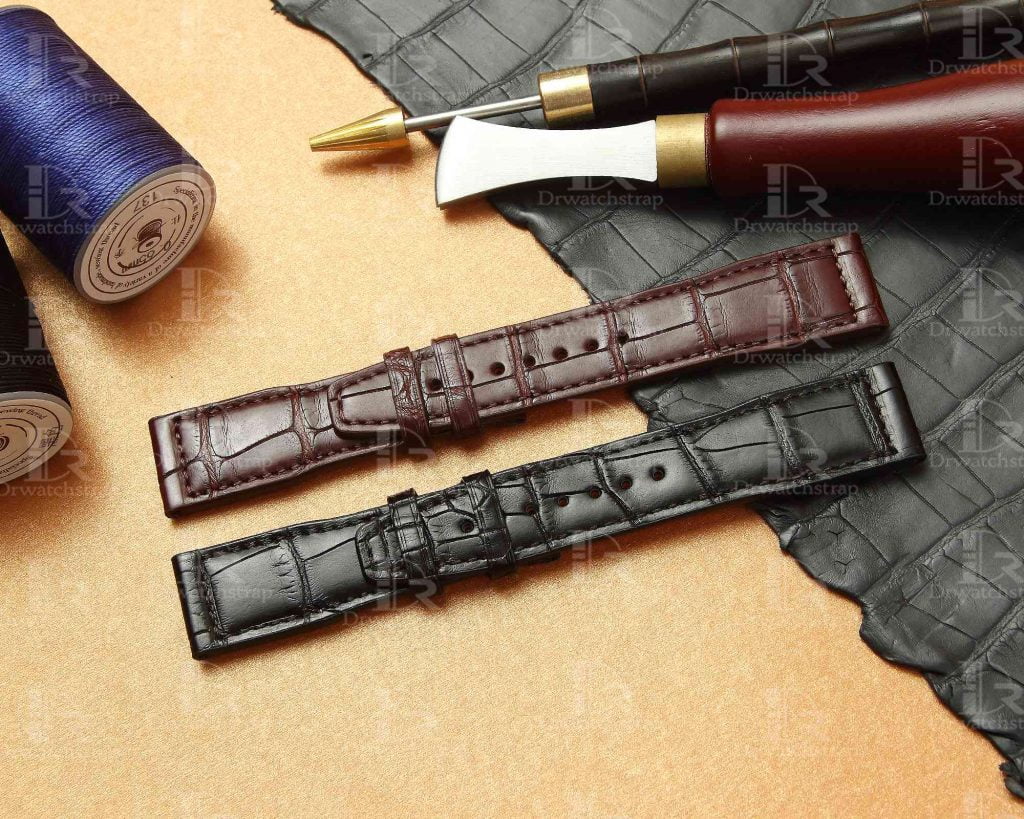Custom best quality handmade black brown alligator crocodile 20mm 21mm leather IWC watch straps and watch bands replacement for IWC Pilot's watch Mark XVIII Chronograph - shop the grade A crocodile leather watchbands online
