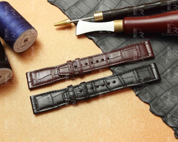 Custom best quality handmade black brown alligator crocodile 20mm 21mm leather IWC watch straps and watch bands replacement for IWC Pilot's watch Mark XVIII Chronograph - shop the grade A crocodile leather watchbands online
