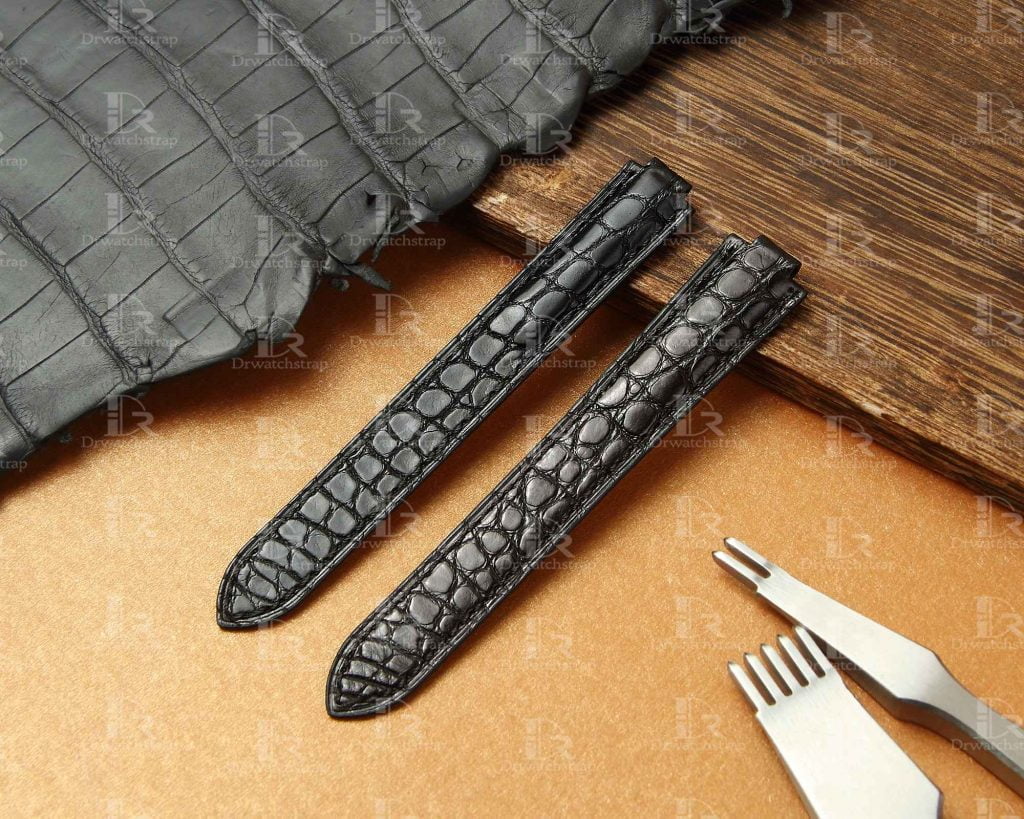 Aftermarket black alligator leather strap for Cartier Ballon Bleu de watch band