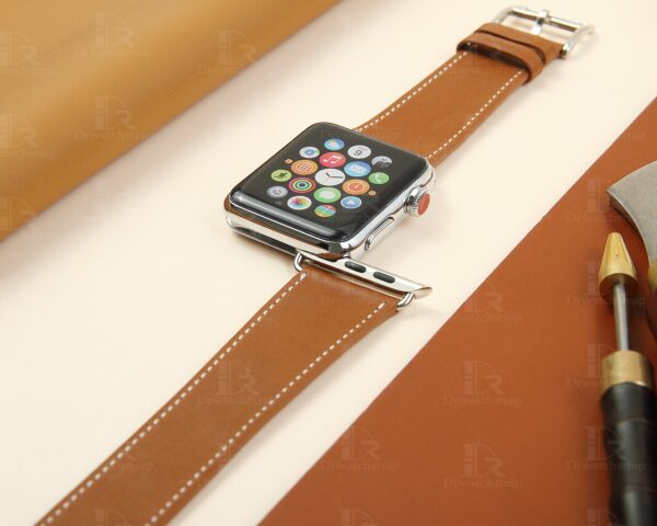 Double loop custom leather watch band brown strap oem apple watch